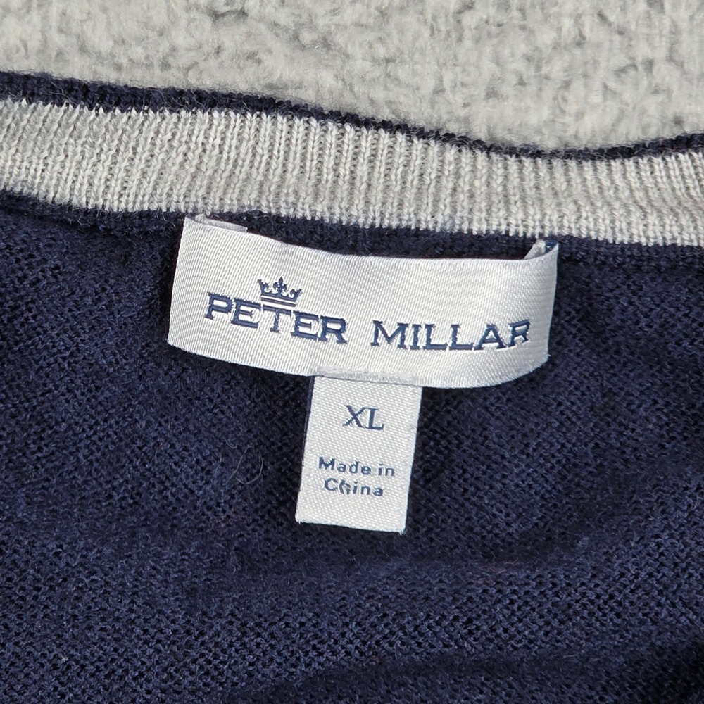 Peter Millar Mens XL Navy Blue Merino Wool Silk V-Neck Sweater Vest ME0S23 - Picture 2 of 7